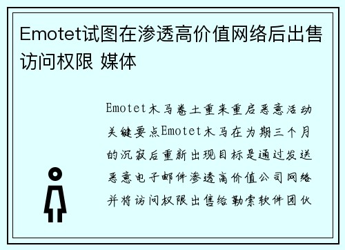Emotet试图在渗透高价值网络后出售访问权限 媒体