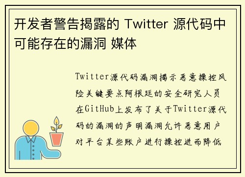 开发者警告揭露的 Twitter 源代码中可能存在的漏洞 媒体