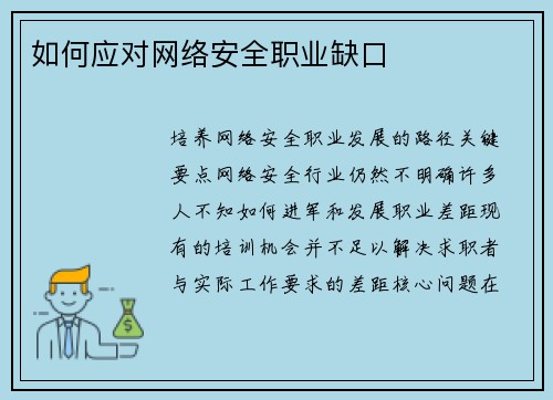 如何应对网络安全职业缺口 